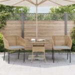 vidaXL Záhradné kreslá 2 ks s vankúšmi hnedé polyratan – Obrázok 3