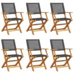 vidaXL Skladacie záhr. stoličky 6 ks čierne polyratan a masívne drevo – Obrázok 2