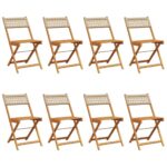 vidaXL Skladacie záhr. stoličky 8 ks béžové polyratan a masívne drevo – Obrázok 2