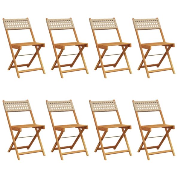 vidaXL Skladacie záhr. stoličky 8 ks béžové polyratan a masívne drevo – Obrázok 2