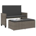 vidaXL Záhradná lavička s podložkami a podnožkou sivá polyratan – Obrázok 4