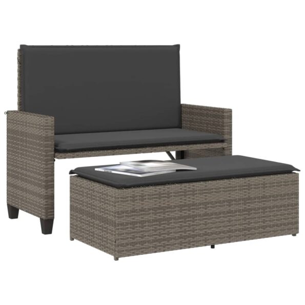 vidaXL Záhradná lavička s podložkami a podnožkou sivá polyratan – Obrázok 4