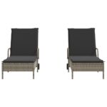 vidaXL Záhradné ležadlá s vankúšmi 2 ks sivé polyratan – Obrázok 4