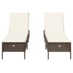 vidaXL Záhradné ležadlá s vankúšmi 2 ks hnedé polyratan – Obrázok 5