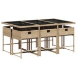 vidaXL 7-dielna záhr. jedálenská sada s vankúšmi mix béžovej polyratan – Obrázok 4