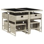 vidaXL 9-dielna záhradná jedálenská súprava s vankúšmi sivá polyratan – Obrázok 4