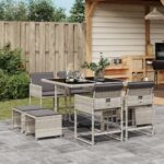 vidaXL 9-dielna záhradná jedálenská súprava s vankúšmi sivá polyratan