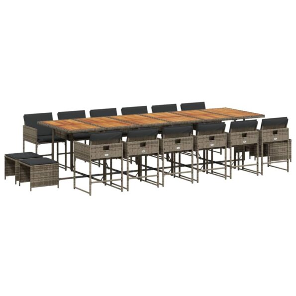 vidaXL 17-dielna záhradná jedálenská súprava s vankúšmi sivá polyratan – Obrázok 2