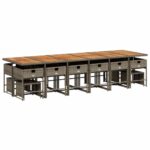 vidaXL 17-dielna záhradná jedálenská súprava s vankúšmi sivá polyratan – Obrázok 5