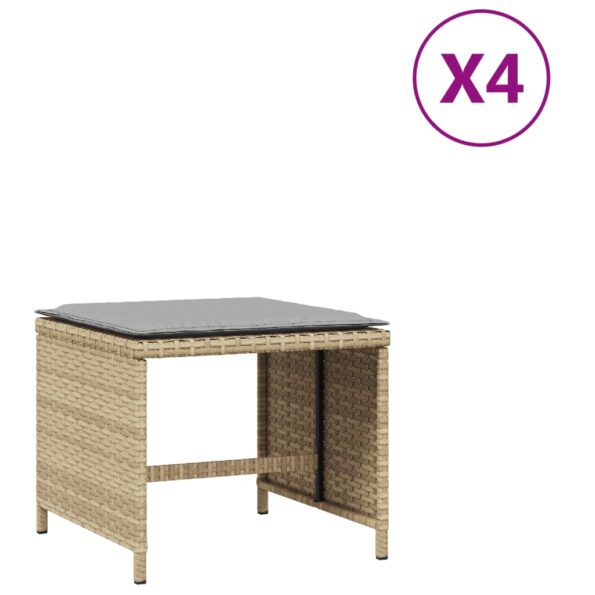 vidaXL Záhr. taburetky s vankúšmi 4ks mix béžovej 40x40x35cm polyratan – Obrázok 2