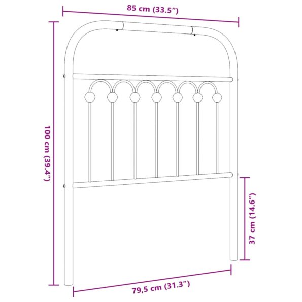 vidaXL Kovové náhradné čelo postele čierne 80 cm – Obrázok 6