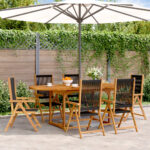 vidaXL 7 dielna záhradná jedálenská súprava čierna PP a masívne drevo