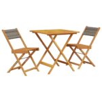 vidaXL 3-dielna bistro súprava sivá polypropylén+drevený masív – Obrázok 2