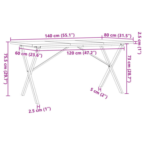vidaXL Jedálenský stolík v tvare X 140x80x75,5 cm borovica a liatina – Obrázok 10