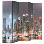 vidaXL Skladací paraván 200x170 cm, potlač nočného New Yorku – Obrázok 3