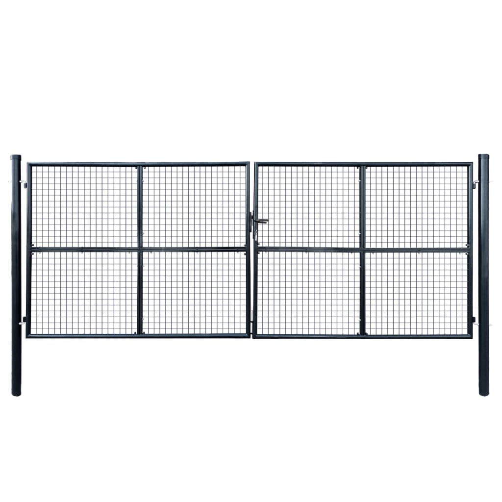 VXL8718475624141_a_en_hd_1.jpg vidaXL Pletená záhradná brána, pozinkovaná oceľ, 400x150 cm, sivá – Obrázok 1