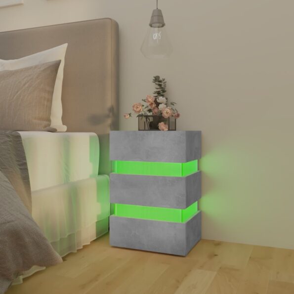 vidaXL Nočný stolík s LED, betónovo sivý 45x35x67 cm, kompozitné drevo – Obrázok 6