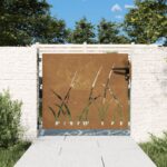 vidaXL Záhradná brána 85x100 cm, oceľ Corten, dizajn s trávou