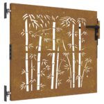 vidaXL Záhradná brána 85x100 cm, corten oceľ, bambusový dizajn – Obrázok 2