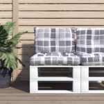 vidaXL Podložky na paletový nábytok 2 ks, sivé kocky, látka