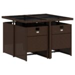 vidaXL 5-dielna záhradná jedálenská súprava s vankúšmi hnedá polyratan – Obrázok 3