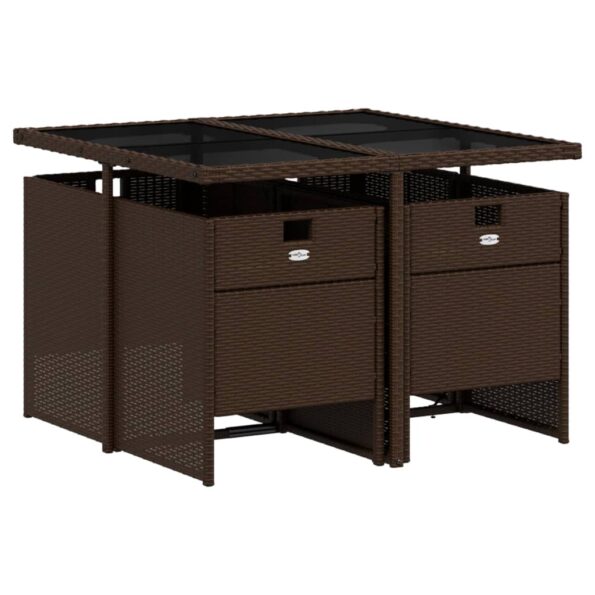 vidaXL 5-dielna záhradná jedálenská súprava s vankúšmi hnedá polyratan – Obrázok 3