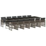 vidaXL 13-dielna záhrad. jedálenská súprava s vankúšmi sivá polyratan – Obrázok 2
