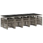 vidaXL 15-dielna záhrad. jedálenská súprava s vankúšmi sivá polyratan – Obrázok 6