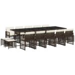 vidaXL 15-dielna záhradná jedálenská súprava a vankúše hnedá polyratan – Obrázok 2