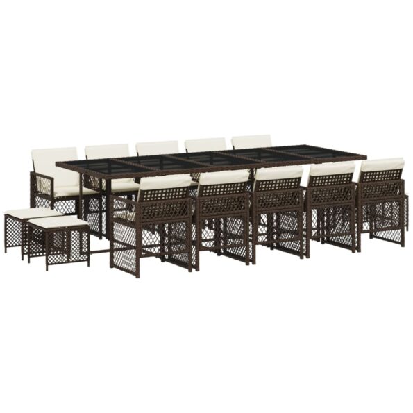 vidaXL 15-dielna záhradná jedálenská súprava a vankúše hnedá polyratan – Obrázok 2