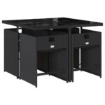 vidaXL 5-dielna záhradná jedálenská súprava a vankúše čierna polyratan – Obrázok 3