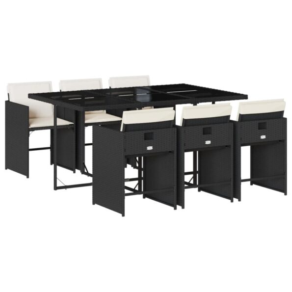 vidaXL 7-dielna záhradná jedálenská súprava a vankúše čierna polyratan – Obrázok 2