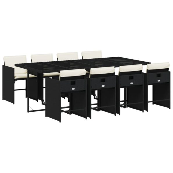vidaXL 9-dielna záhradná jedálenská sada s vankúšmi čierna polyratan – Obrázok 2