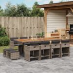 vidaXL 13-dielna záhrad. jedálenská súprava s vankúšmi sivá polyratan