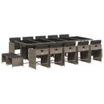 vidaXL 15-dielna záhrad. jedálenská súprava s vankúšmi sivá polyratan – Obrázok 2