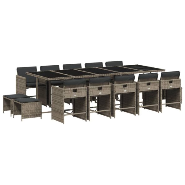 vidaXL 15-dielna záhrad. jedálenská súprava s vankúšmi sivá polyratan – Obrázok 2