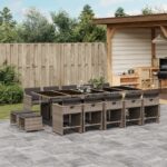 vidaXL 15-dielna záhrad. jedálenská súprava s vankúšmi sivá polyratan