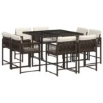 vidaXL 9-dielna záhradná jedálenská súprava s vankúšmi hnedá polyratan – Obrázok 2