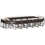 vidaXL 15-dielna záhradná jedálenská súprava a vankúše hnedá polyratan – Obrázok 2