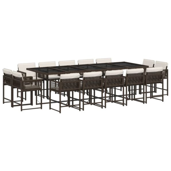 vidaXL 15-dielna záhradná jedálenská súprava a vankúše hnedá polyratan – Obrázok 2