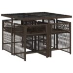 vidaXL 5-dielna záhradná jedálenská súprava s vankúšmi hnedá polyratan – Obrázok 3