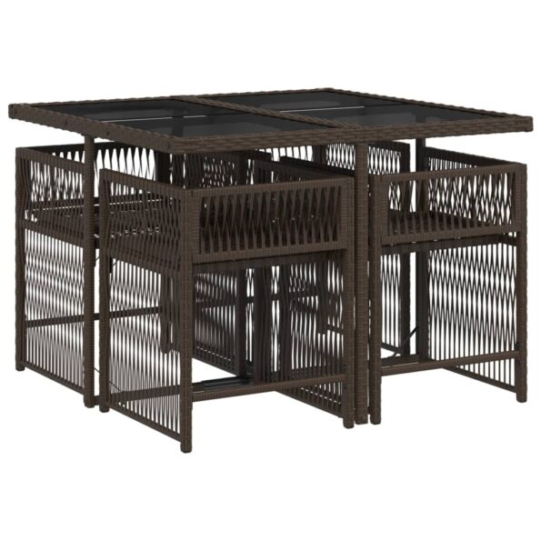 vidaXL 5-dielna záhradná jedálenská súprava s vankúšmi hnedá polyratan – Obrázok 3