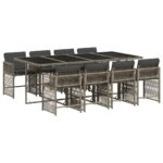 vidaXL 9-dielna záhradná jedálenská sada s podložkami sivá polyratan – Obrázok 2