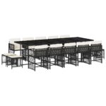 vidaXL 15-dielna záhr. jedálenská súprava s vankúšmi čierna polyratan – Obrázok 2