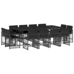 vidaXL 13-dielna záhr. jedálenská súprava s vankúšmi čierna polyratan – Obrázok 2