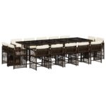 vidaXL 15-dielna záhradná jedálenská súprava a vankúše hnedá polyratan – Obrázok 2