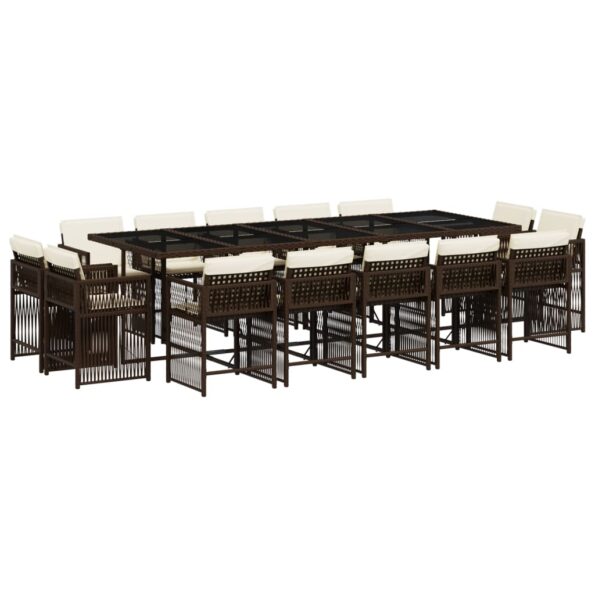 VXL8721012302310_a_en_hd_1.jpg vidaXL 15-dielna záhradná jedálenská súprava a vankúše hnedá polyratan – Obrázok 2