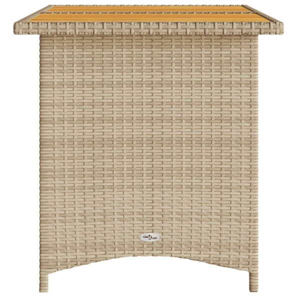 vidaXL Záhradný stôl s drevenou doskou béžový 110x68x70 cm polyratan – Obrázok 5