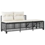 vidaXL 3-dielna rohová záhr. sedacia sada s vankúšmi polyratan čierna – Obrázok 6