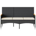 vidaXL 3-miestna záhradná lavica s vankúšmi čierna polyratan – Obrázok 4
